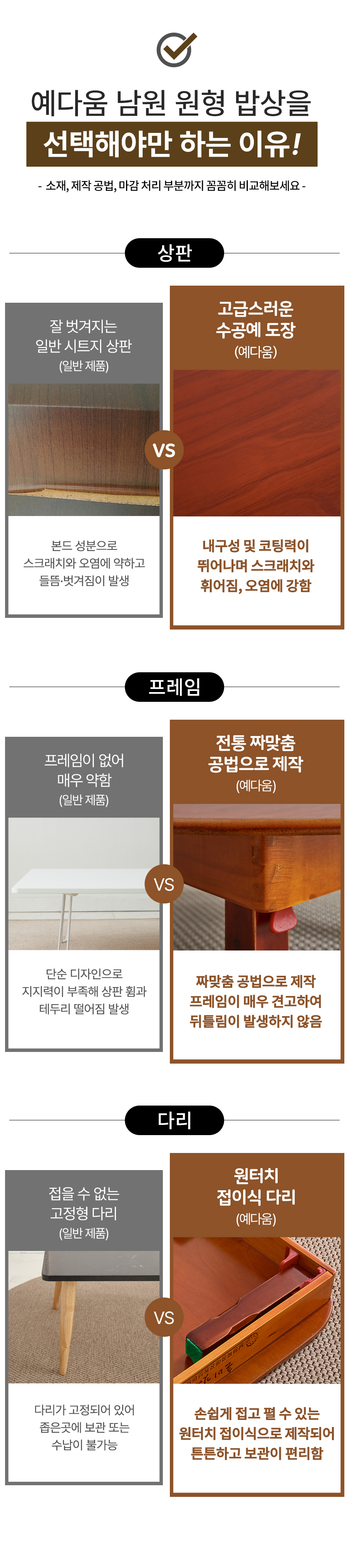 예다움 남원 전통 접이식 원형밥상 원형교자상 R600 상세 이미지 6