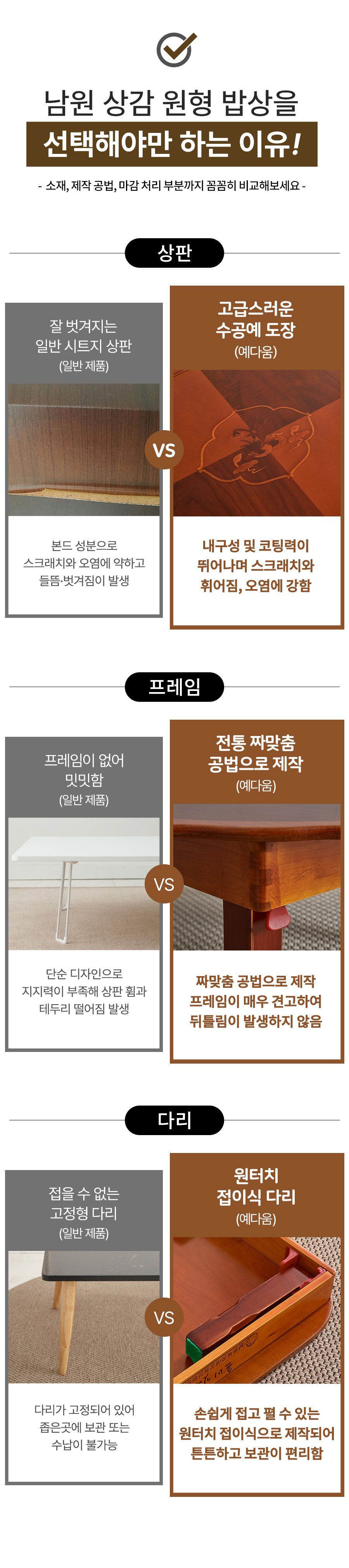 예다움 남원 상감 접이식 원형상 둥근상 R510 상세 이미지 6